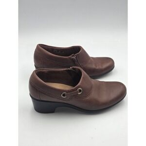 Clarks Genette Danby Leather Ankle Shootie Side Zip Heel Women 8 M Brown